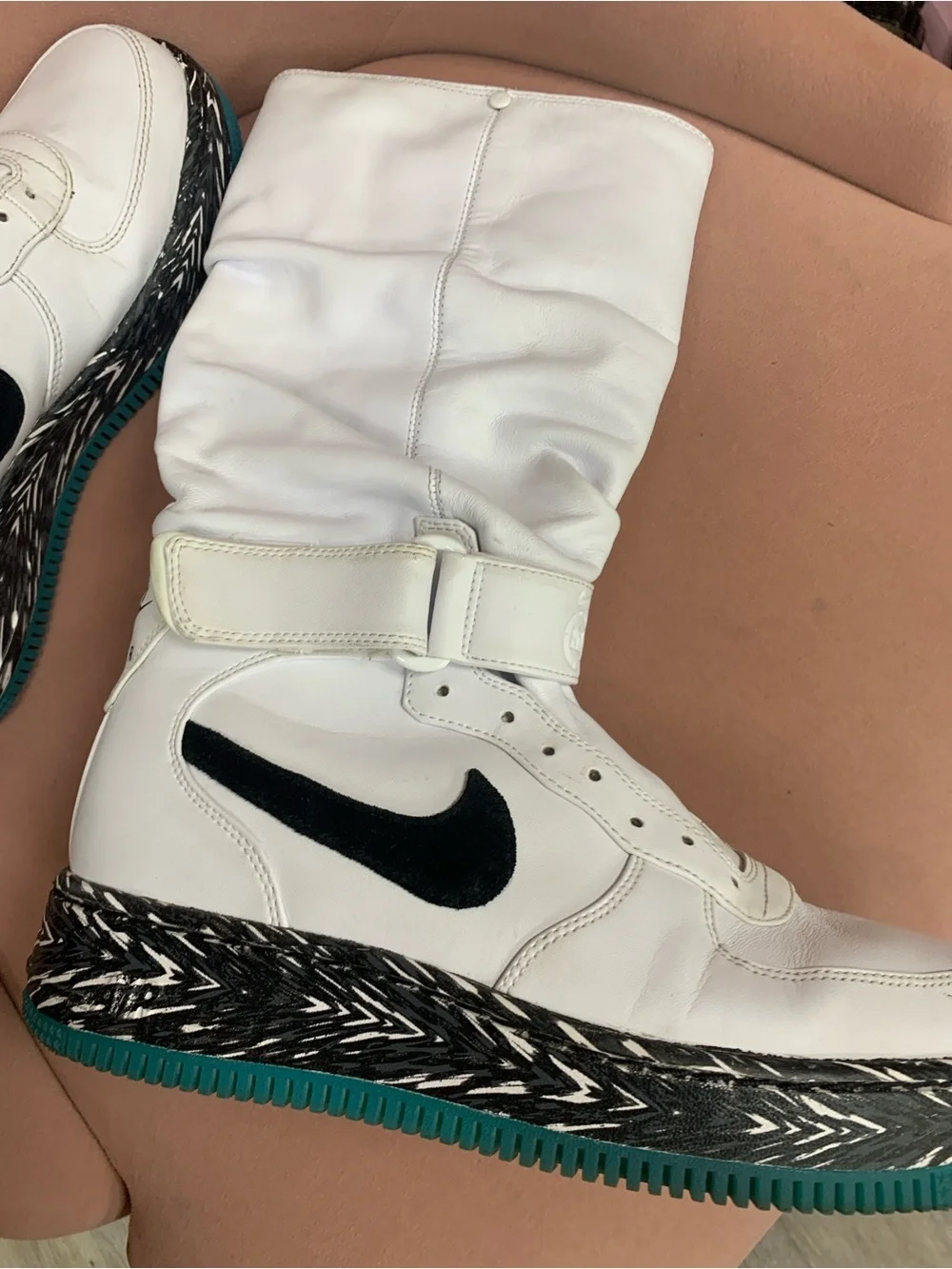 Nike Upstep Warrior White Over-the-Knee Boot with Black Swoosh